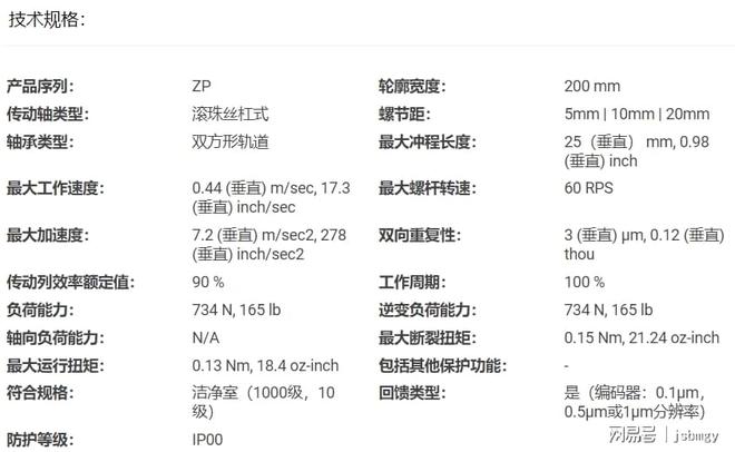 49-parkerZP200系列滚珠丝杠模组滚珠丝杠型号及参数(图2)